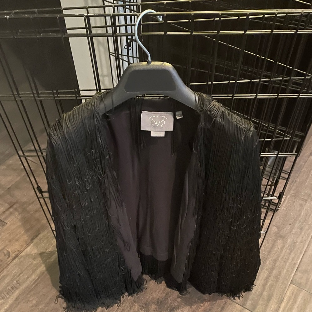 Vanessa Virginia Black Fringe Jacket Size Medium